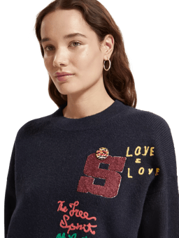 Scotch & Soda Embroidered varsity crewneck sweater MDL-DTL1