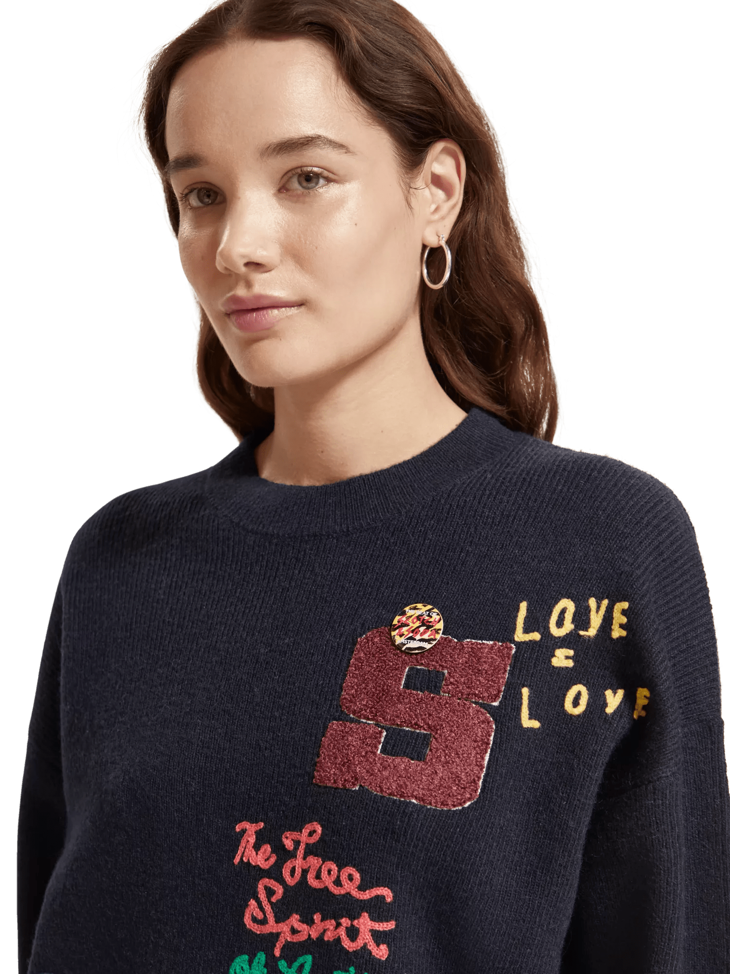 Scotch & Soda Embroidered varsity crewneck sweater MDL-DTL1