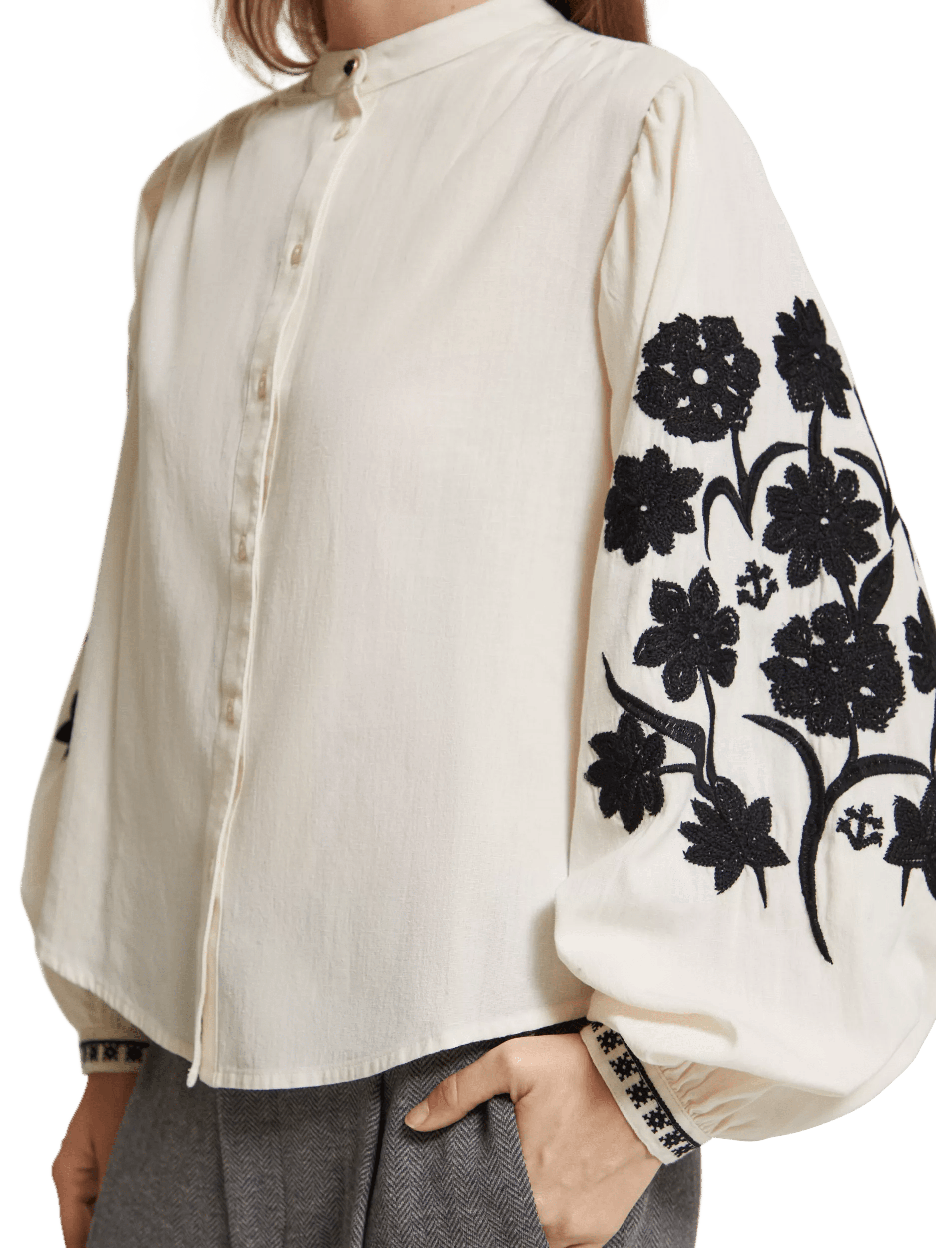 Scotch & Soda Embroidered balloon-sleeved shirt MDL-DTL1
