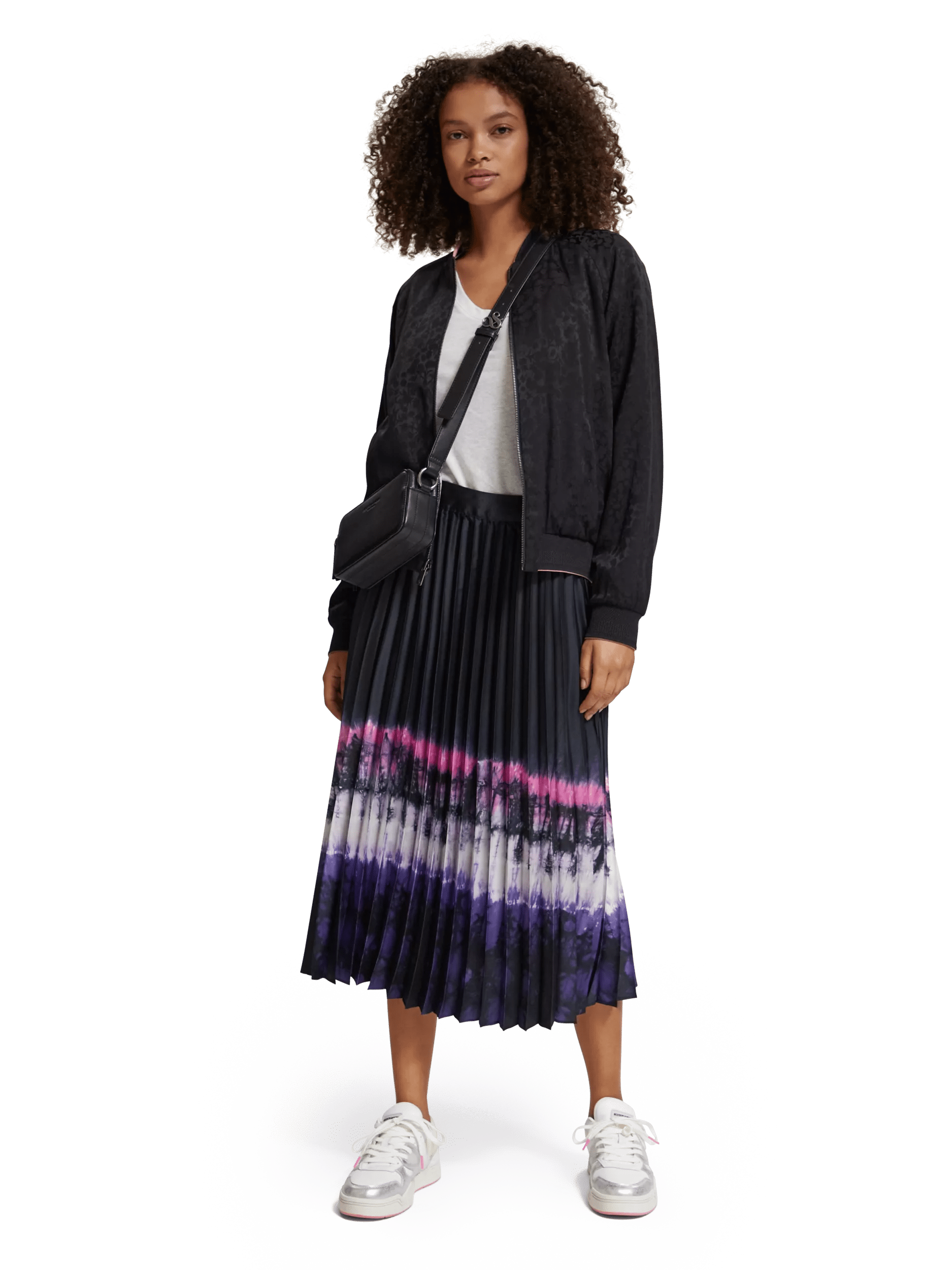 Scotch & Soda Pleated high rise midi skirt with abstract print MDL-FNT