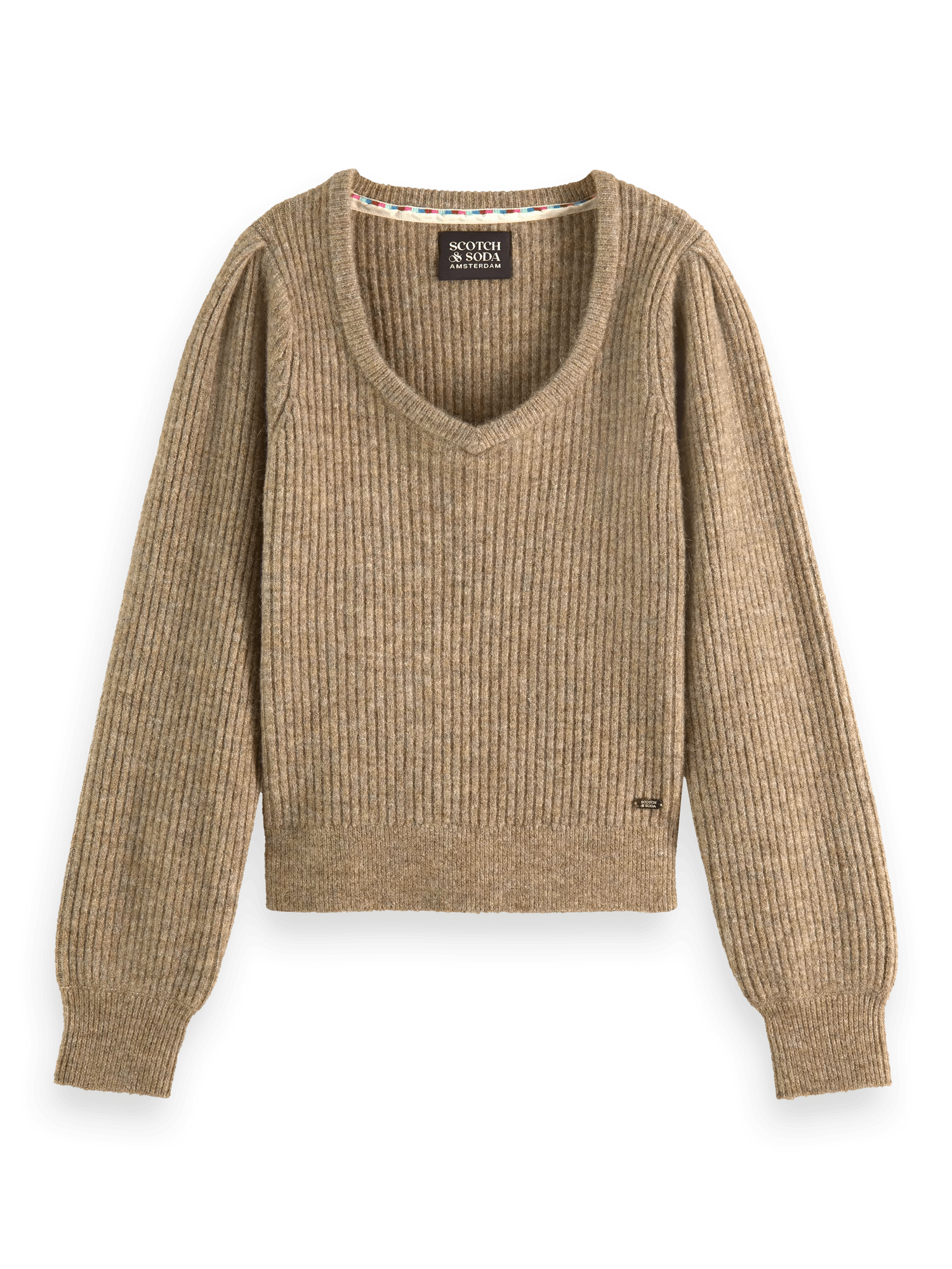 Scotch & Soda Slim fit V-neck puffed sleeve sweater FNT