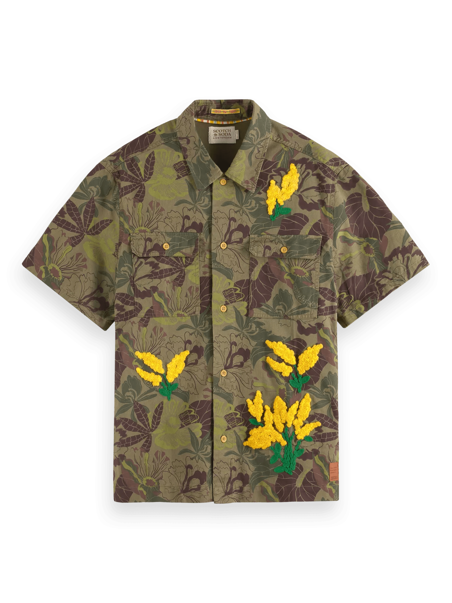 Scotch & Soda Printed Short sleeve twill shirt with special embroideries FNT