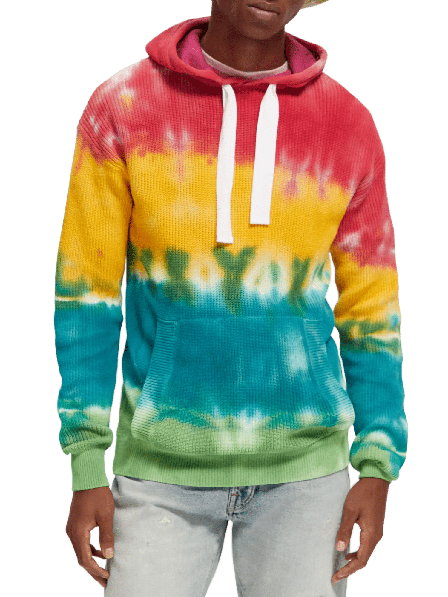 Scotch & Soda Tie-dyed rib knitted cotton hoodie NHD-CRP