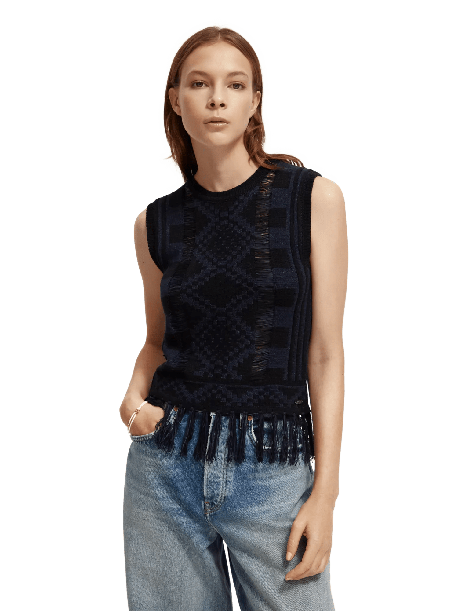 Knitted fringe tank top