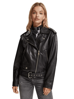 Scotch & Soda Oversized leather biker jacket MDL-CRP