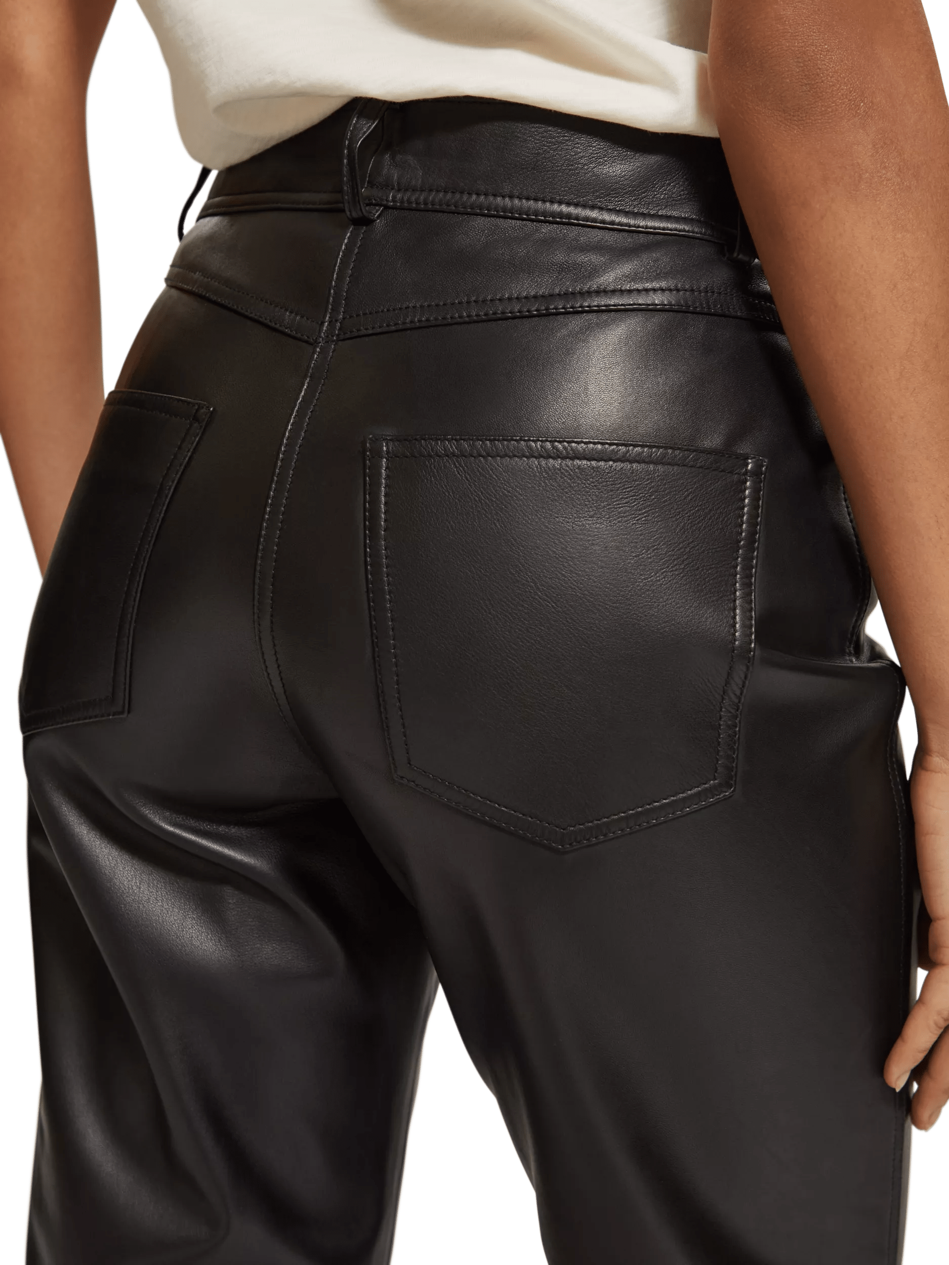 High-rise straight leg leather trousers