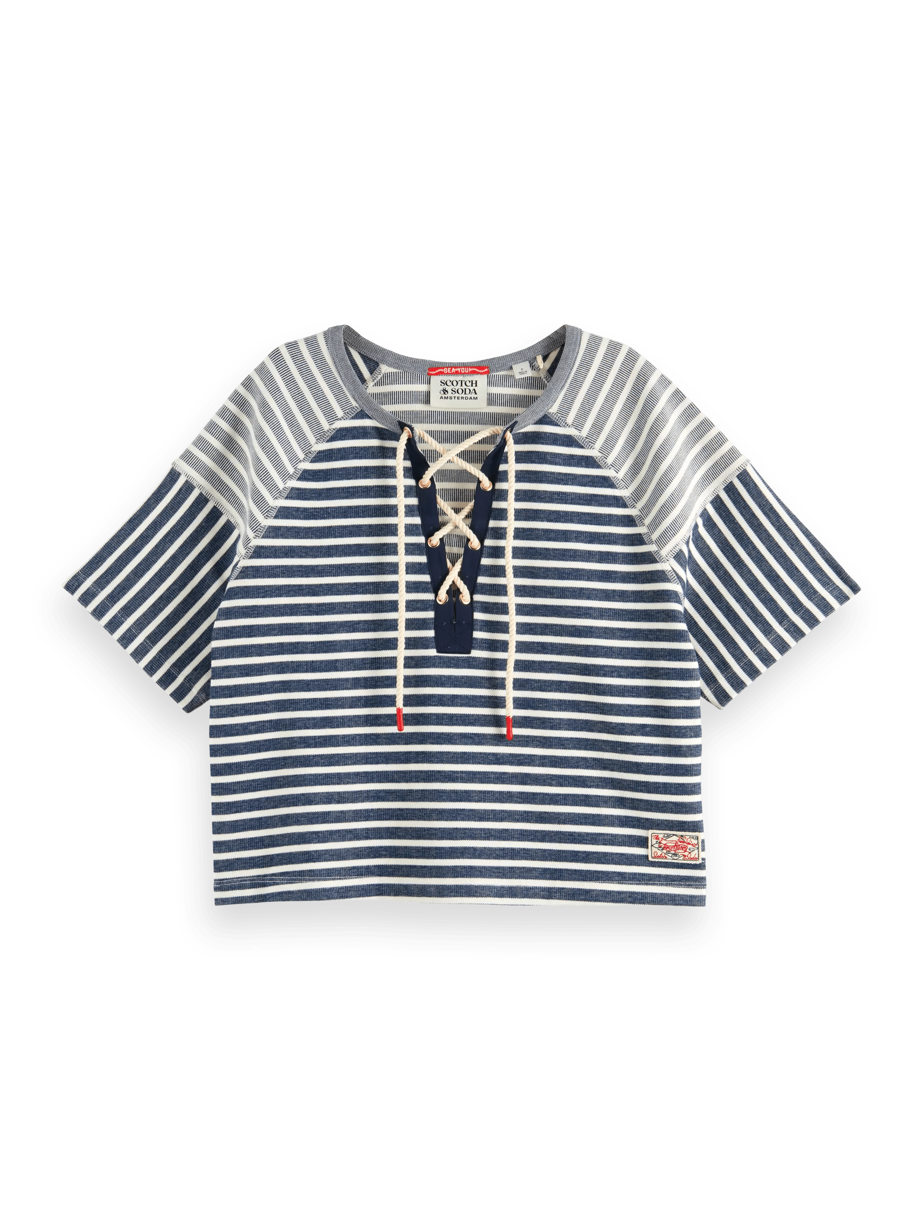 Scotch & Soda Striped boxy sweatshirt with lace-up detail FNT