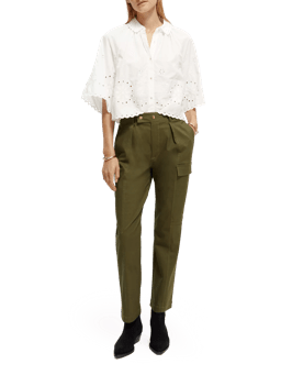 Scotch & Soda Crop shirt with broderie anglaise in Organic Cotton NHD-FNT