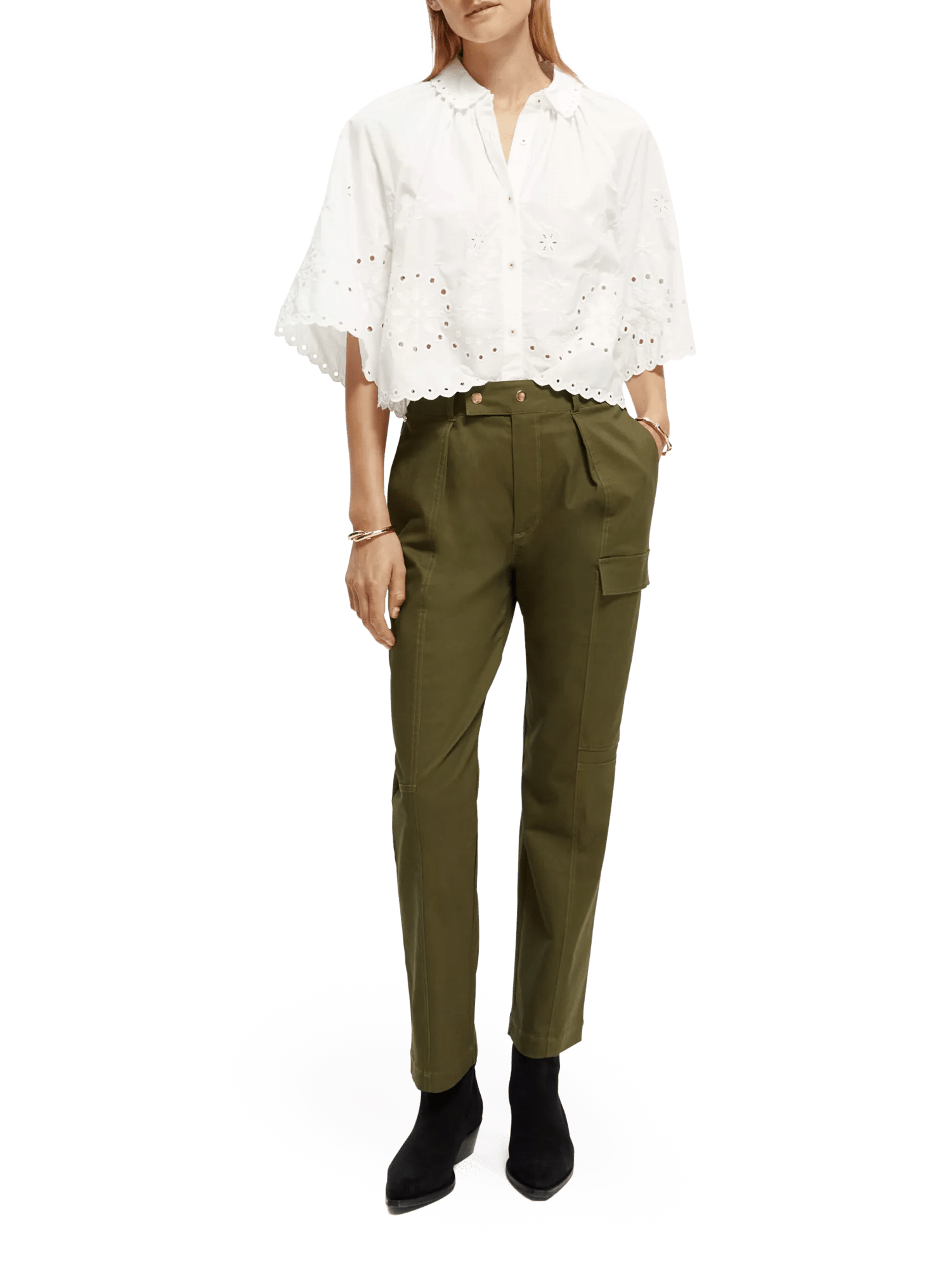 Scotch & Soda Crop shirt with broderie anglaise in Organic Cotton NHD-FNT
