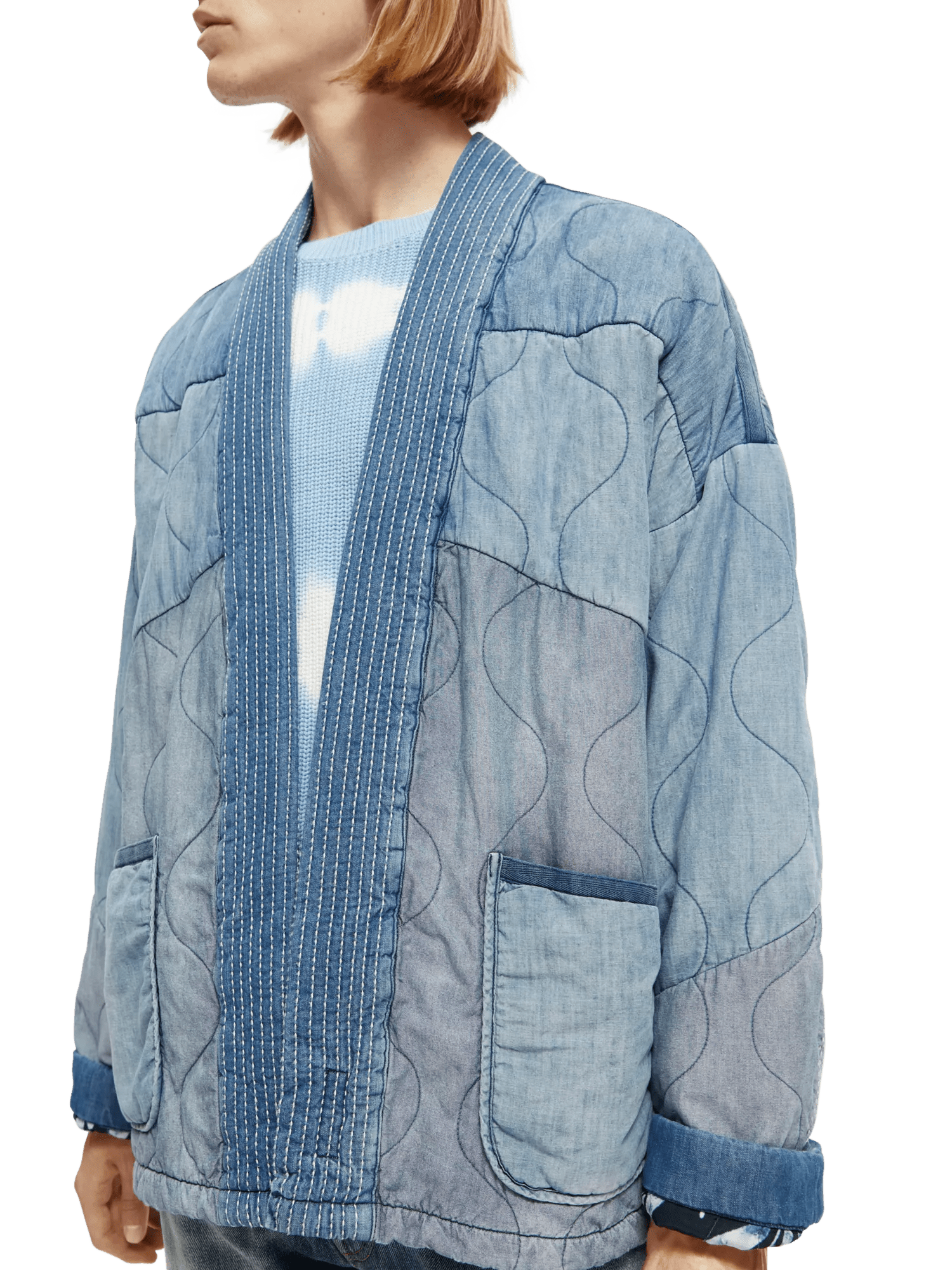 Scotch & Soda Lightweight quilted denim kimono jacket NHD-DTL1