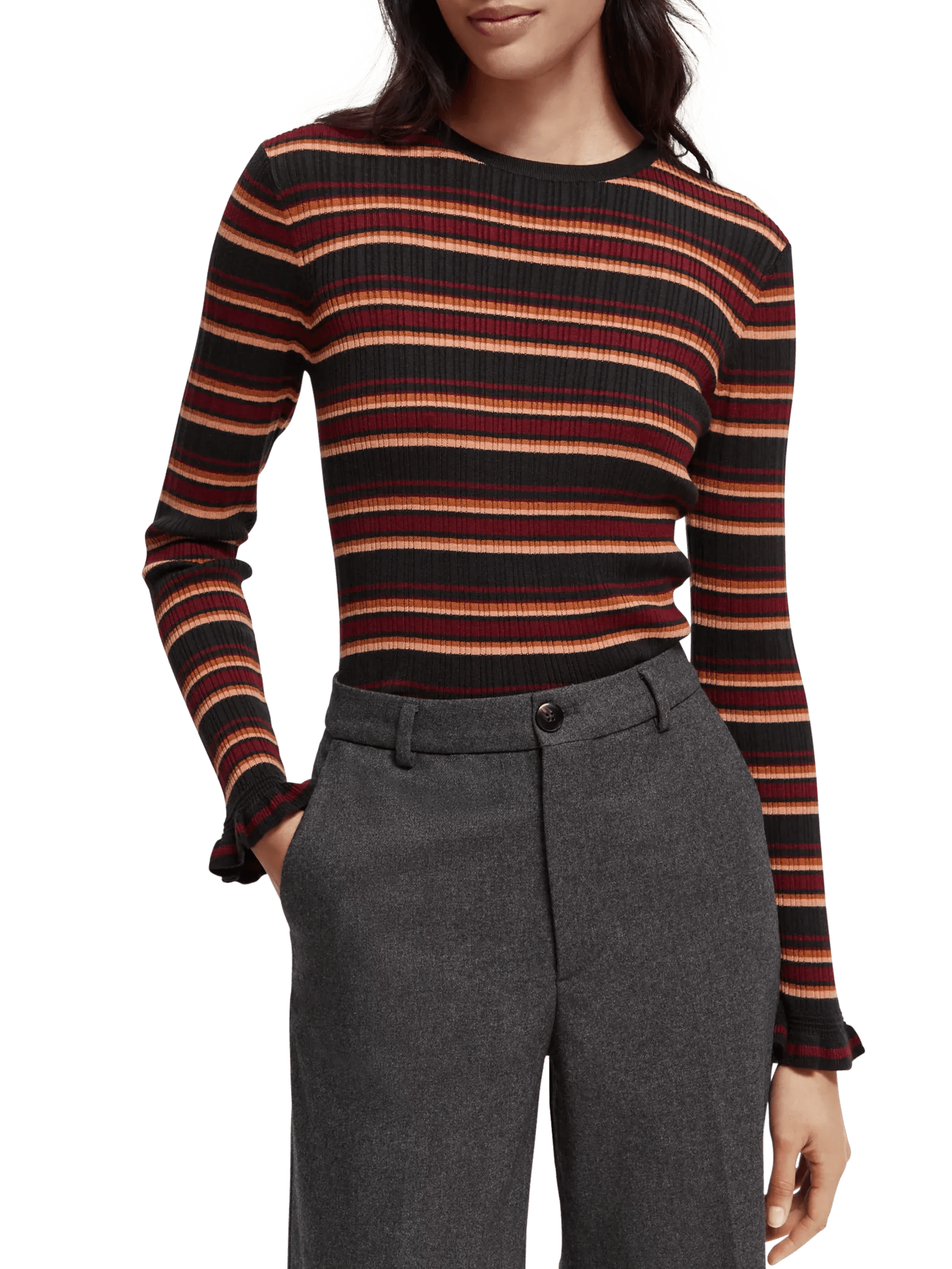 Scotch & Soda Fitted ribbed striped sweater NHD-CRP