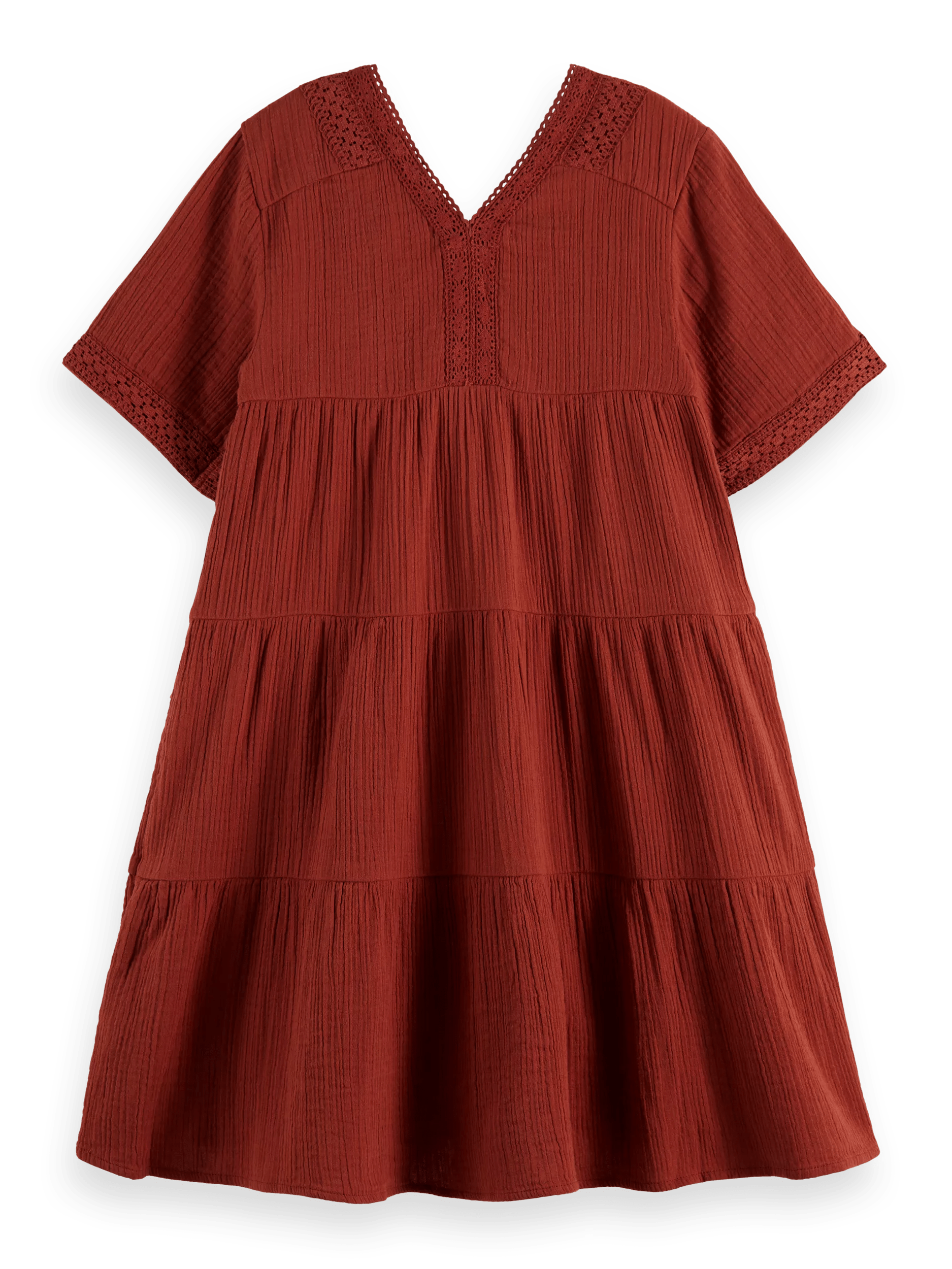Scotch & Soda Lace detail crinkle cotton midi dress BCK