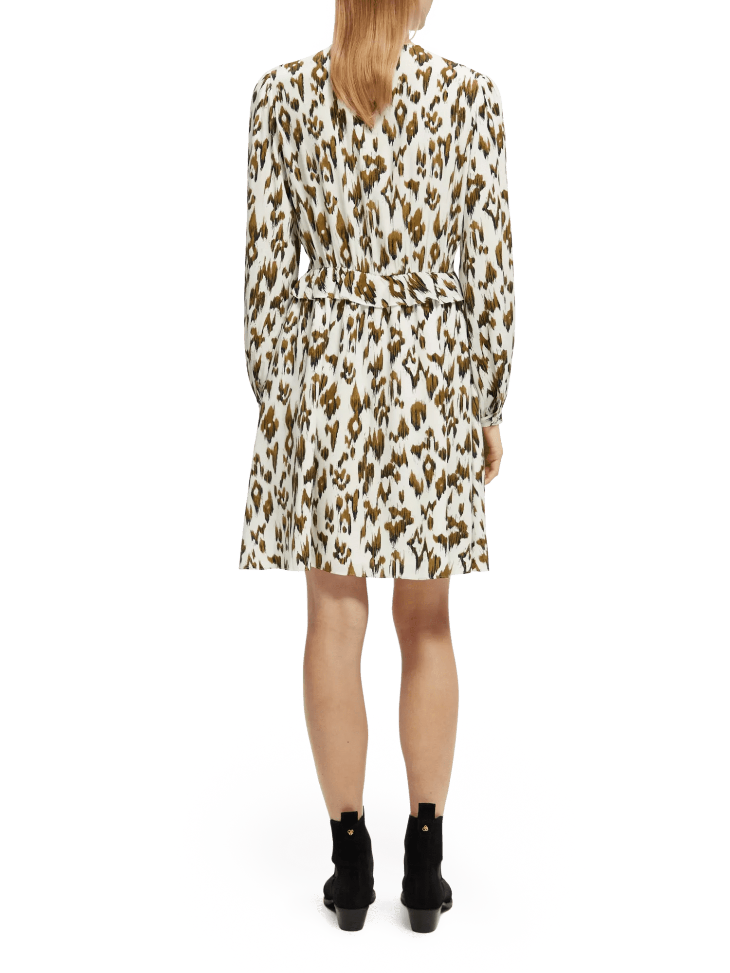 Scotch & Soda Long-sleeved printed V-neck mini dress NHD-BCK