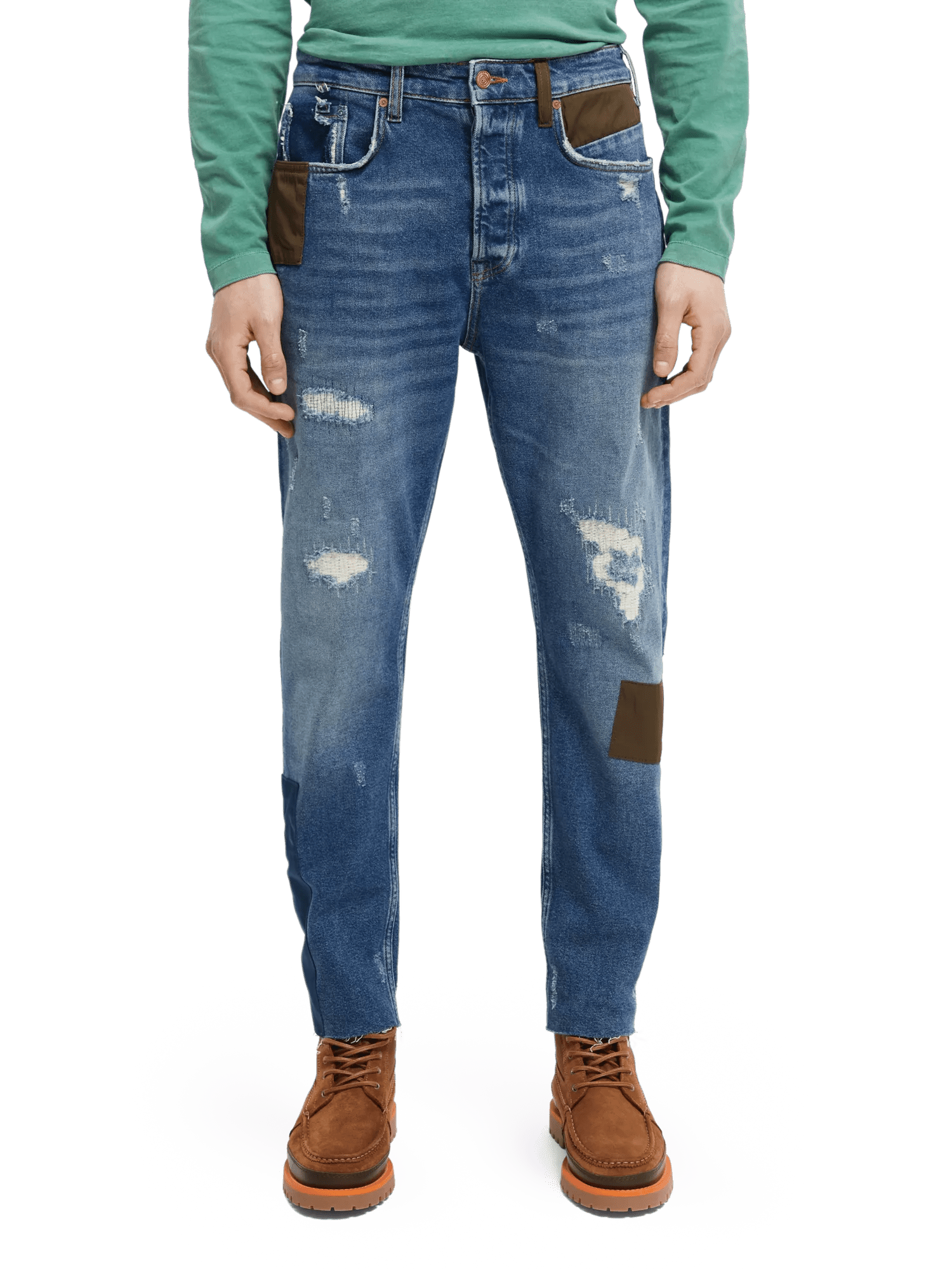 Scotch & Soda The Dean Loose Tapered Fit Jeans mit Patchwork-Design NHD-CRP