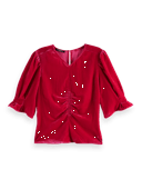 Scotch & Soda Ruched puff-sleeved velvet top NHD-CRP