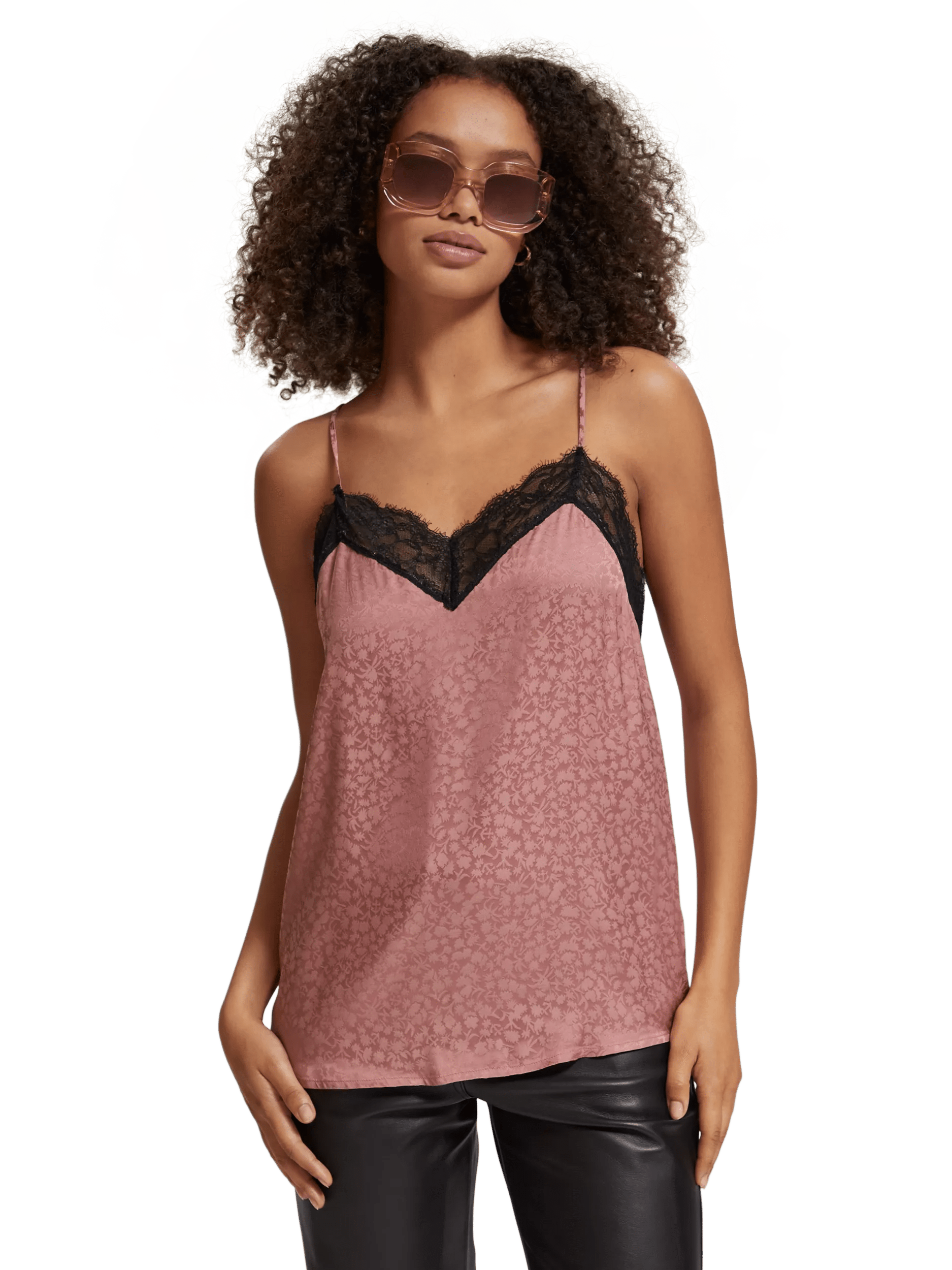 Camisole with black lace trim