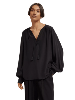 Scotch & Soda Lace-up blouse with balloon sleeves MDL-CRP