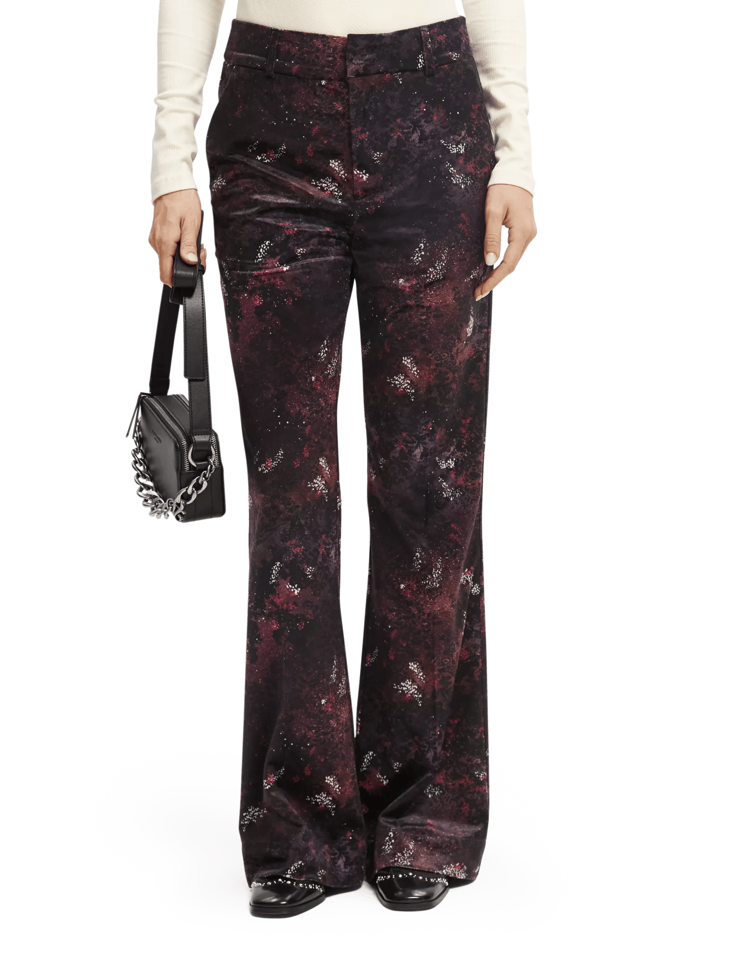 Velvet high-rise flared trousers