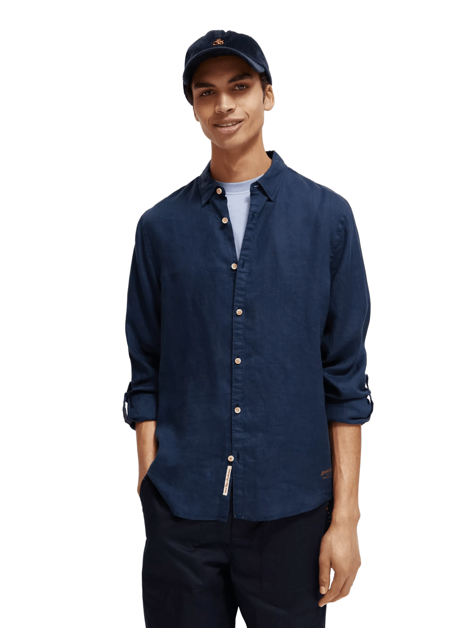 Scotch & Soda Slim fit linen shirt with sleeve adjustments MDL-CRP