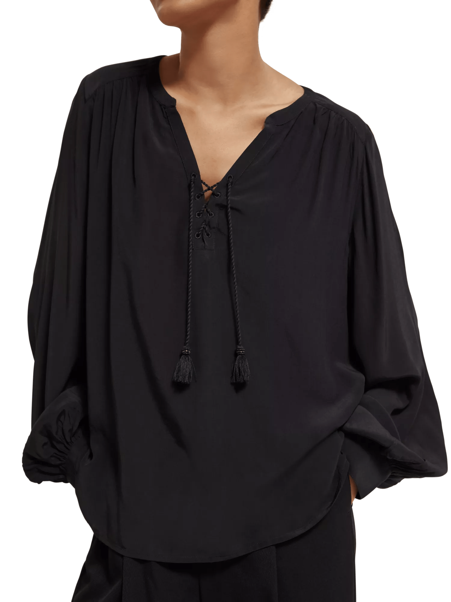 Scotch & Soda Lace-up blouse with balloon sleeves MDL-DTL1