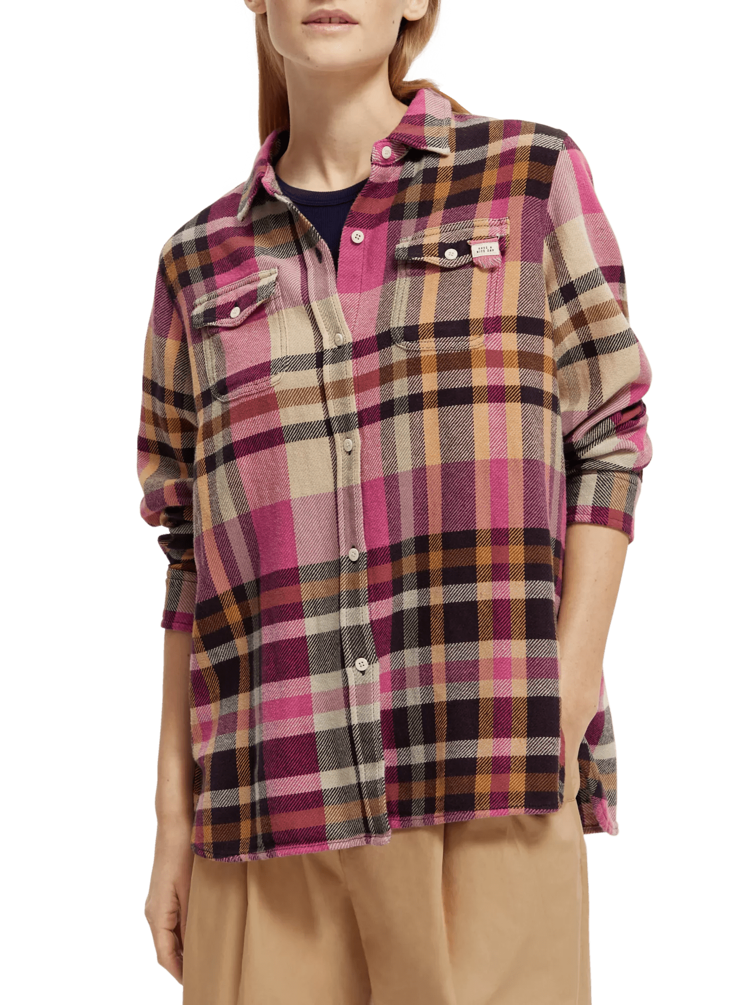 Scotch & Soda Oversized fit checked brushed flannel shirt NHD-CRP