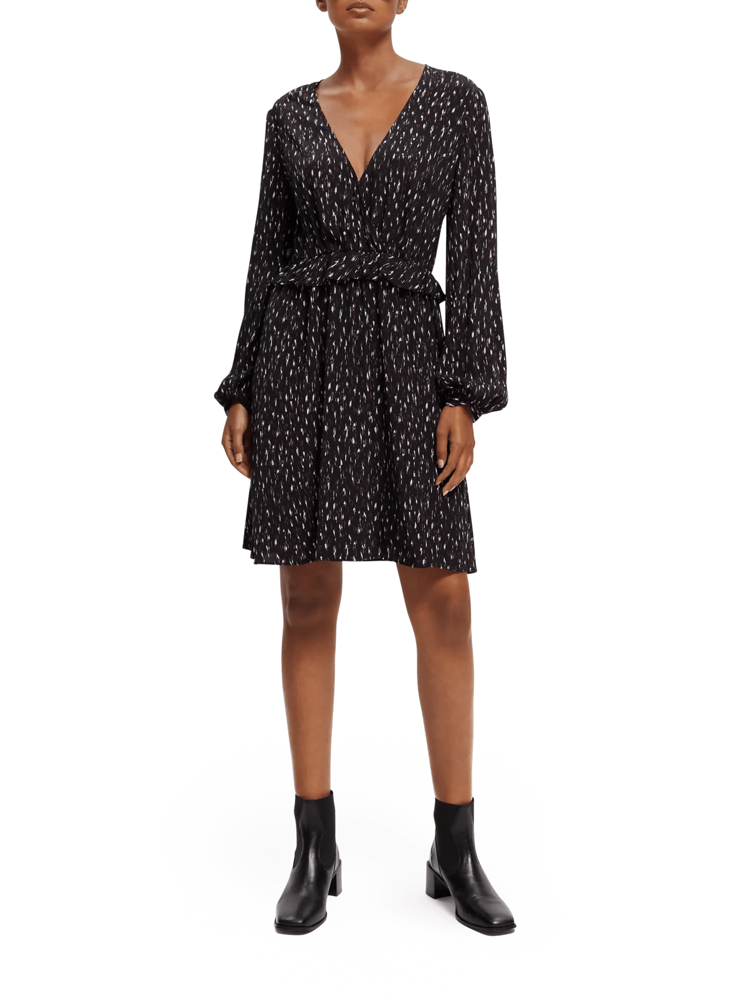Scotch & Soda Long-sleeved printed V-neck mini dress NHD-FNT