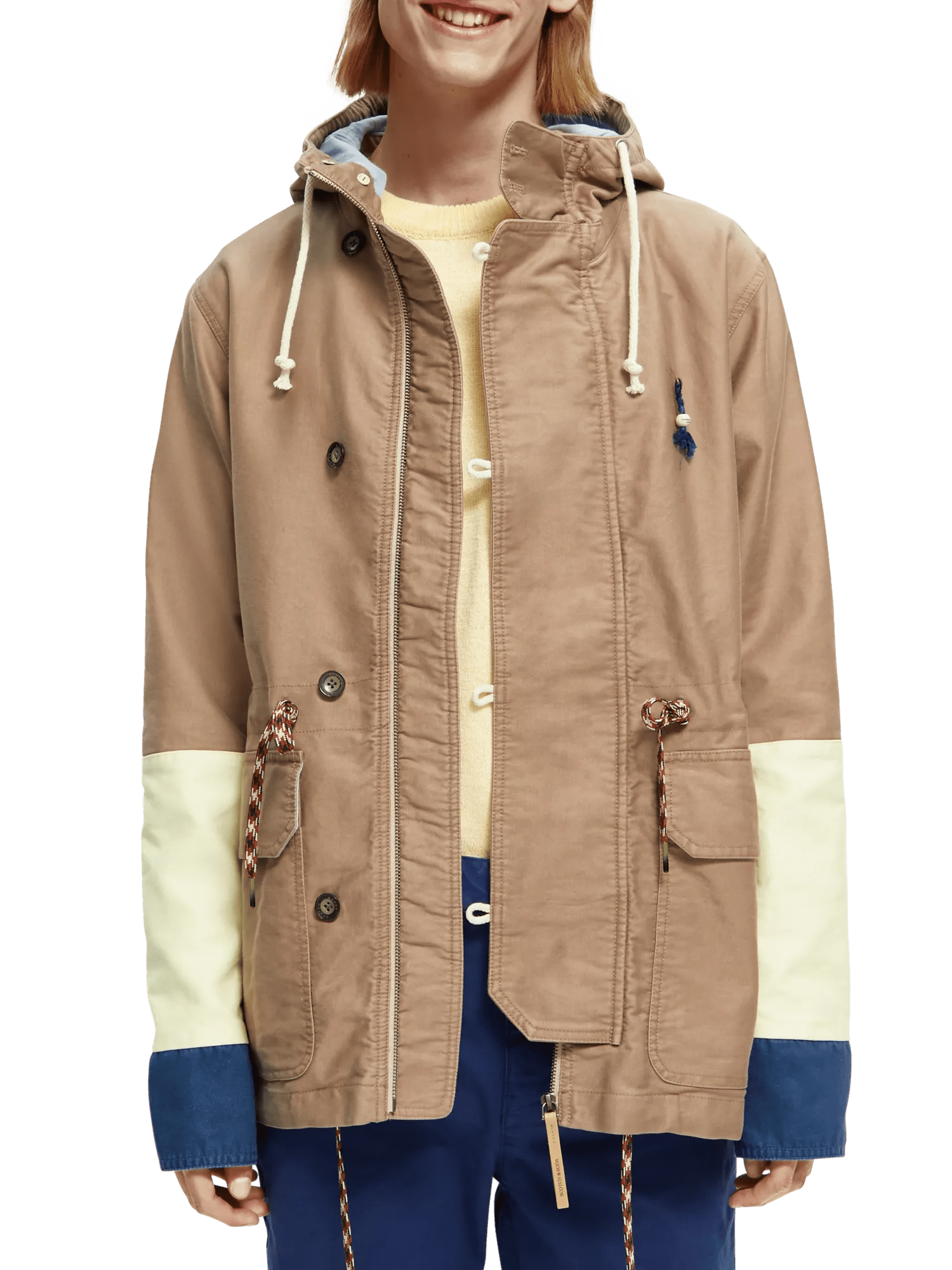 Scotch & Soda Washed hooded colour block jacket in Organic Cotton NHD-CRP