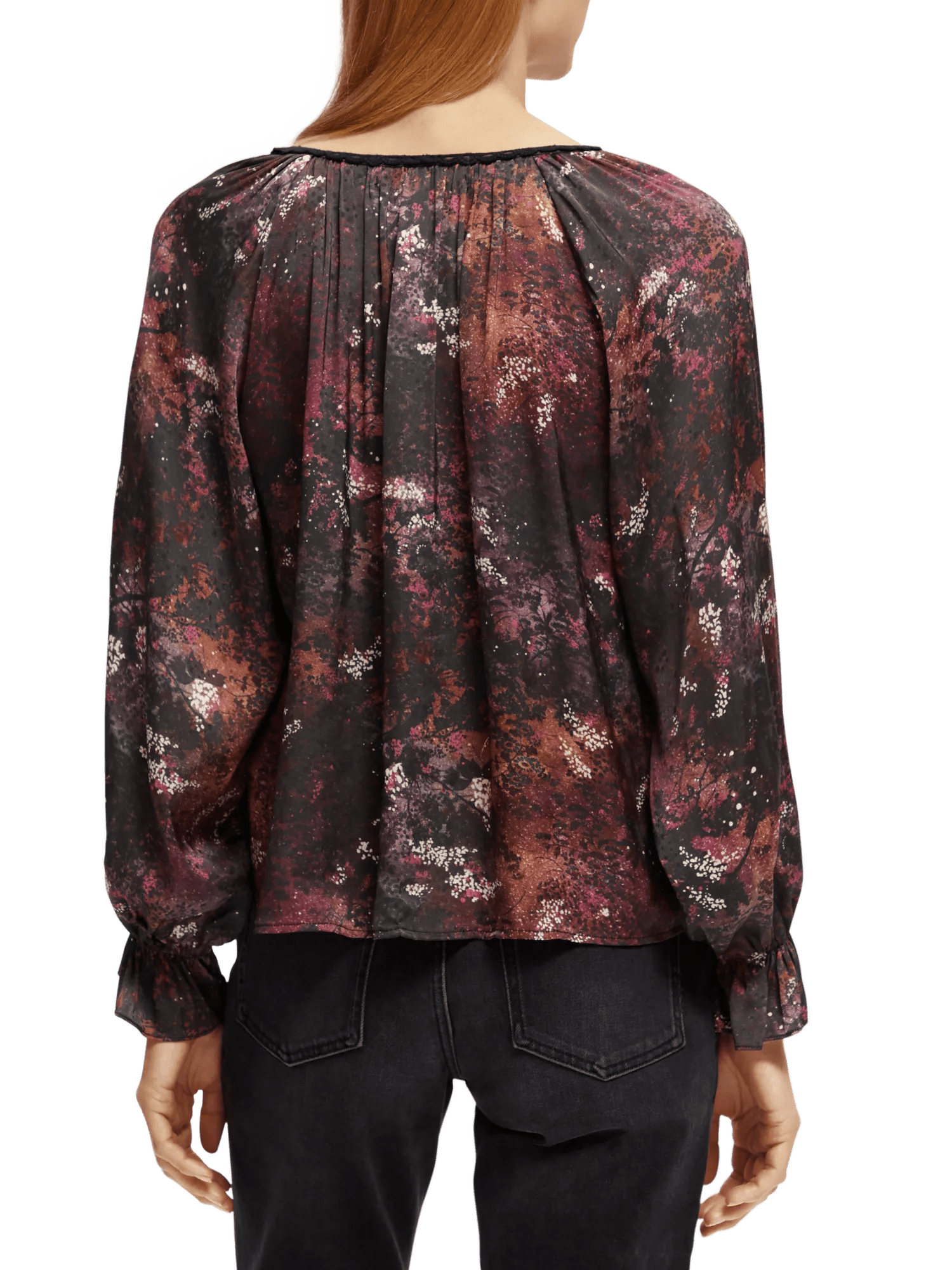 Scotch & Soda Long-sleeved printed crochet-trimmed blouse NHD-BCK