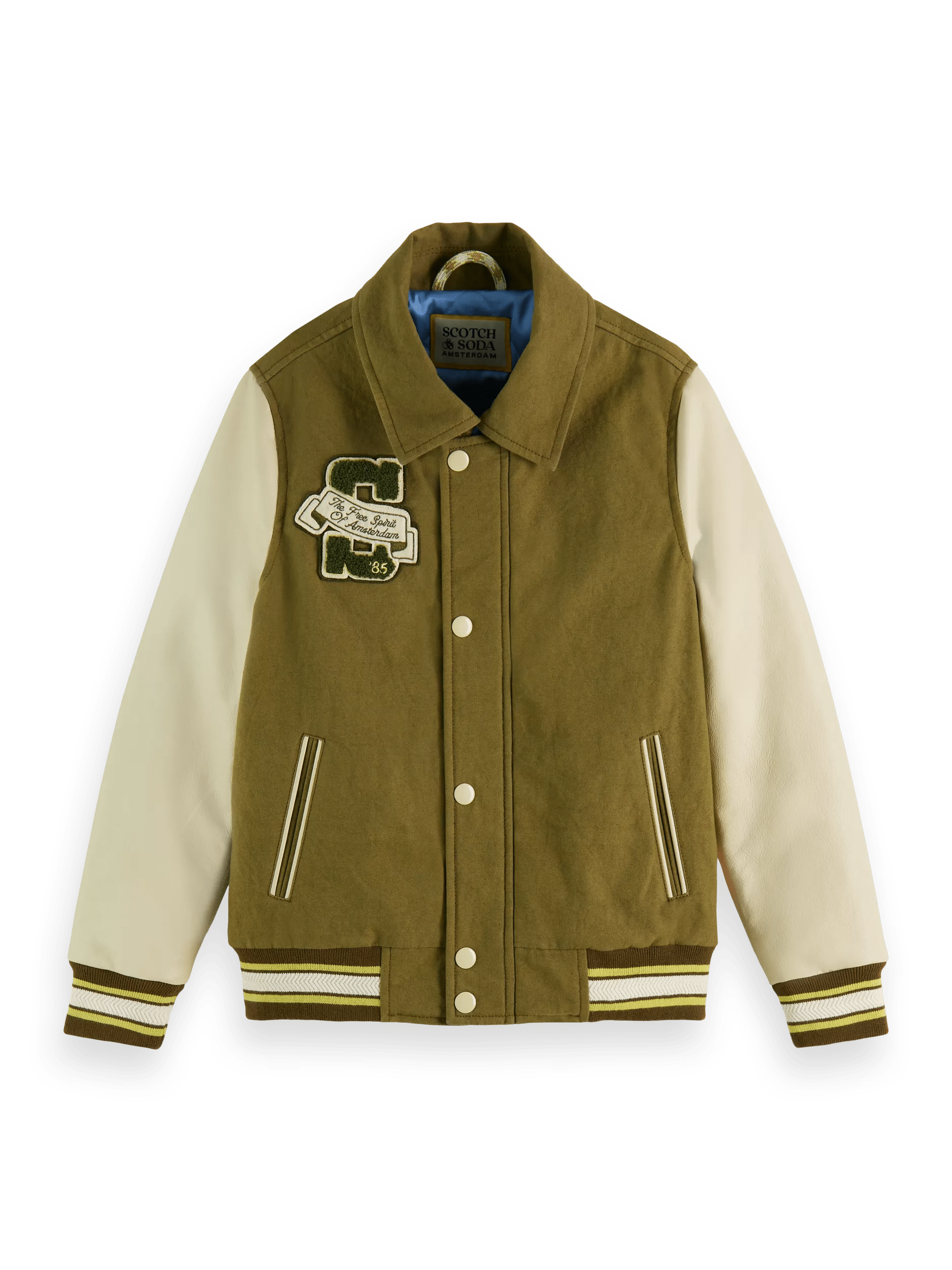 Scotch & Soda Canvas varsity jacket with leather sleeves FNT