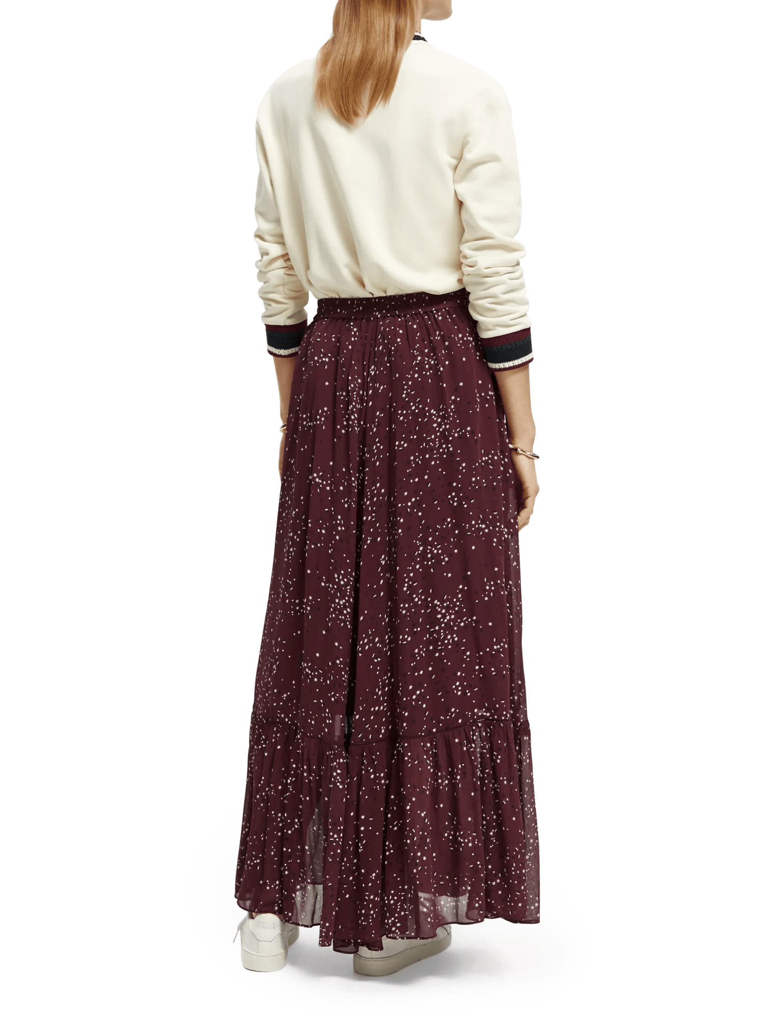 Tiered printed chiffon maxi skirt