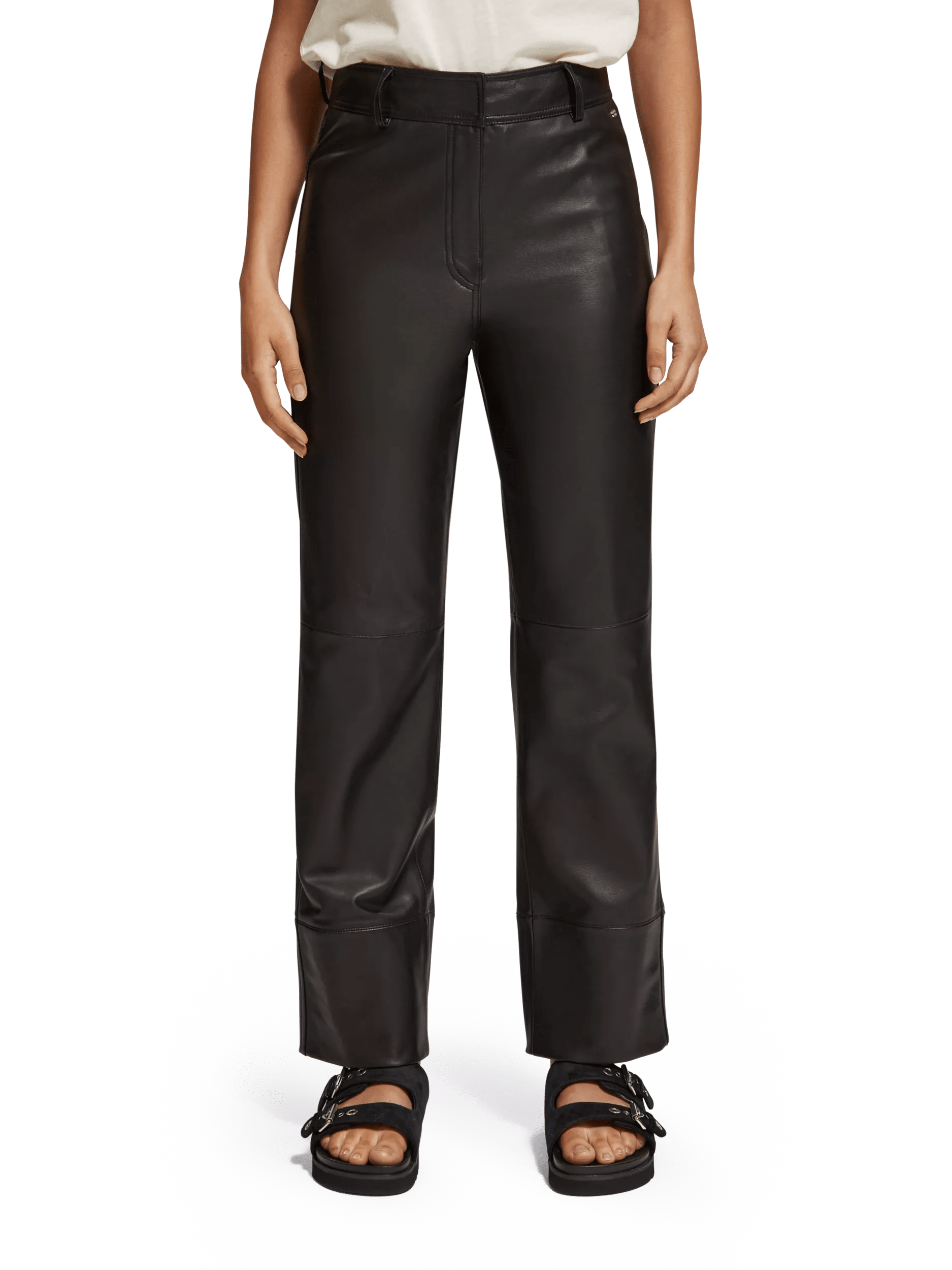 Scotch & Soda High-rise straight leg leather trousers FIT-CRP
