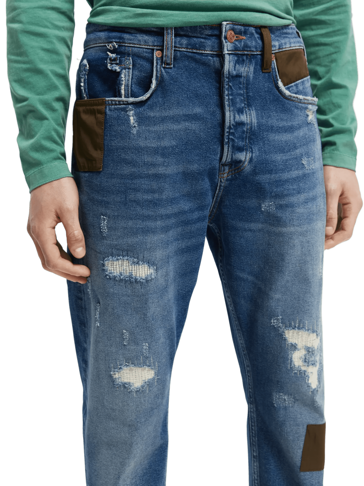 Scotch & Soda The Dean Loose Tapered Fit Jeans mit Patchwork-Design NHD-DTL2