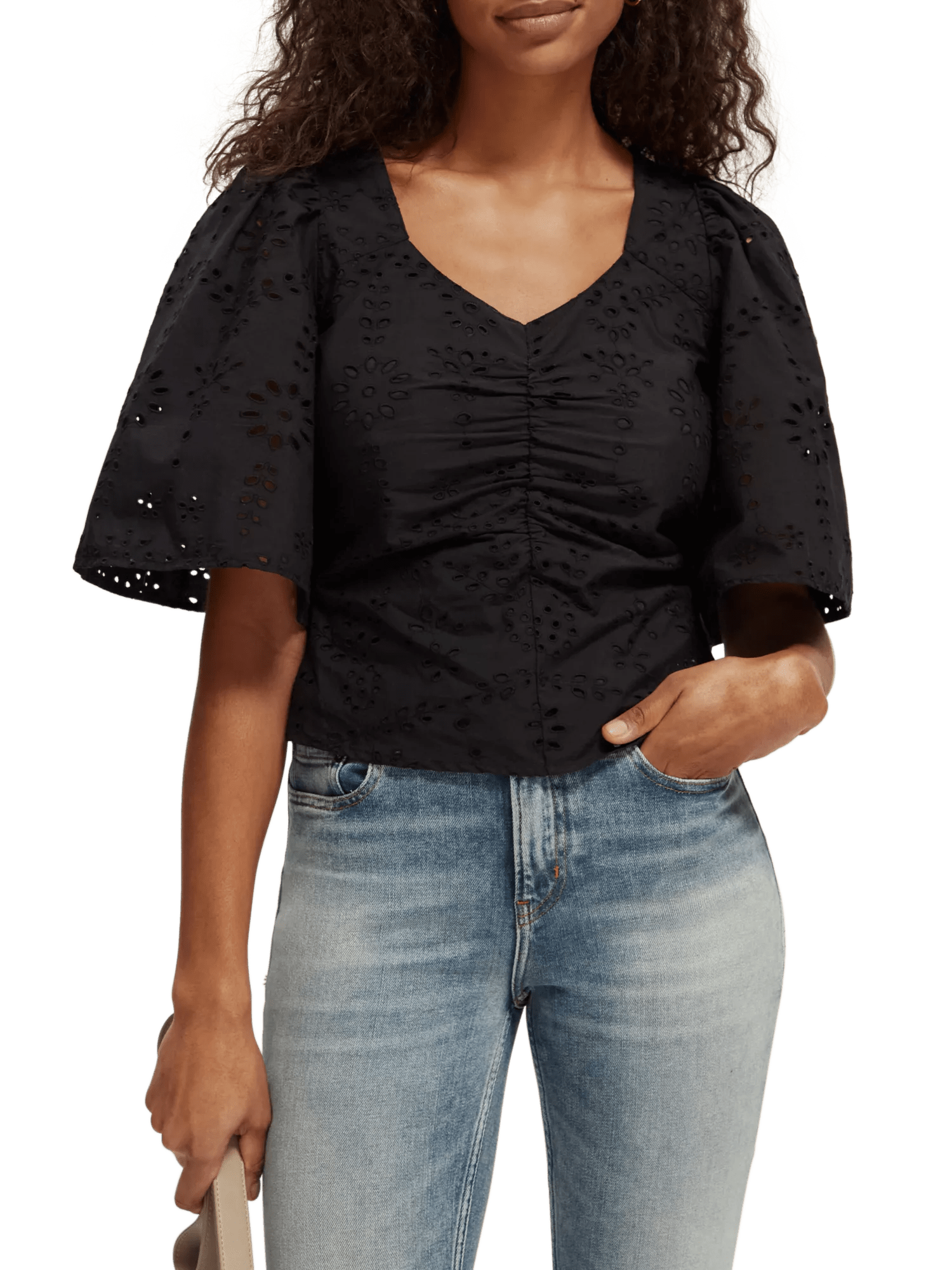 Scotch & Soda Ruched front flutter sleeve top NHD-CRP
