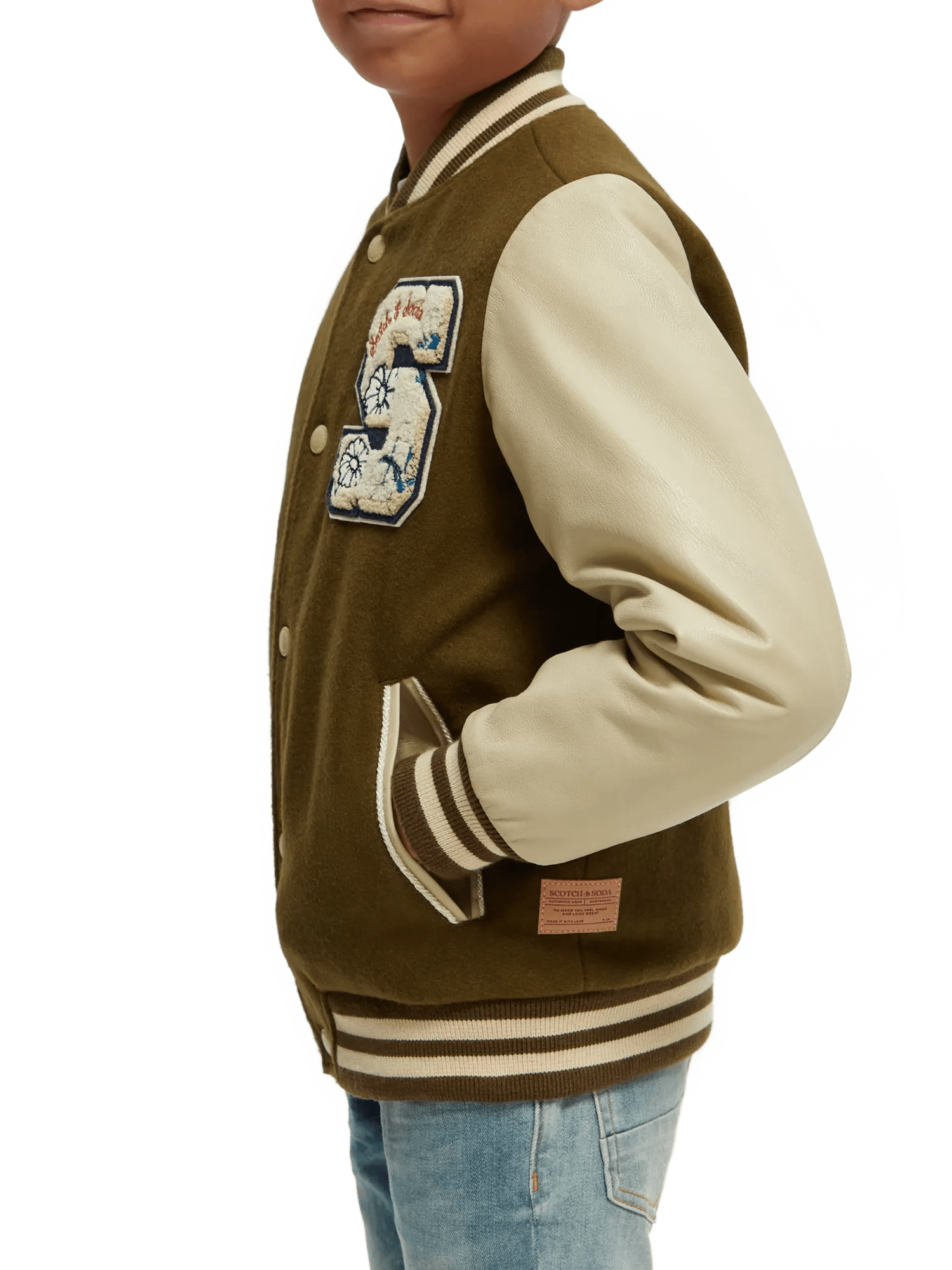 Scotch & Soda Wool college jacket with leather sleeves NHD-SDE