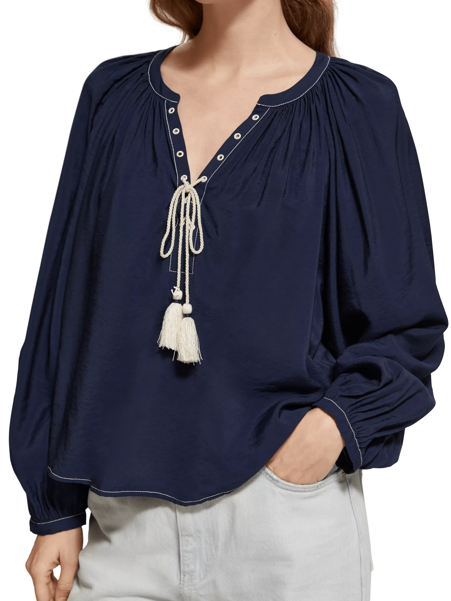 Scotch & Soda V-neck balloon-sleeved blouse MDL-DTL1