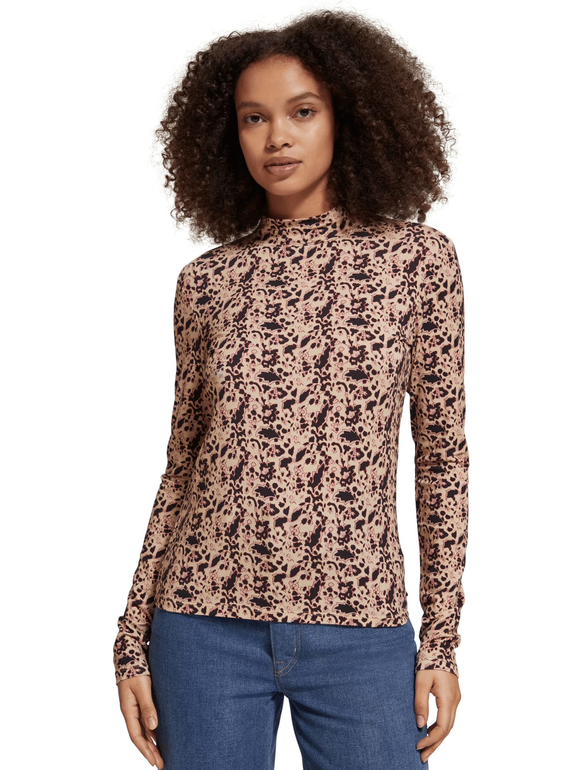 Scotch & Soda Printed long-sleeved mock neck top MDL-CRP