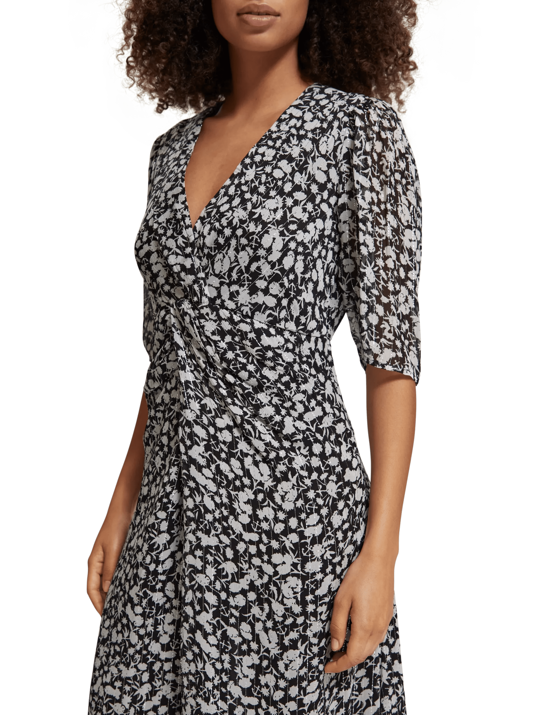 Floral midi dress with draped knot detail