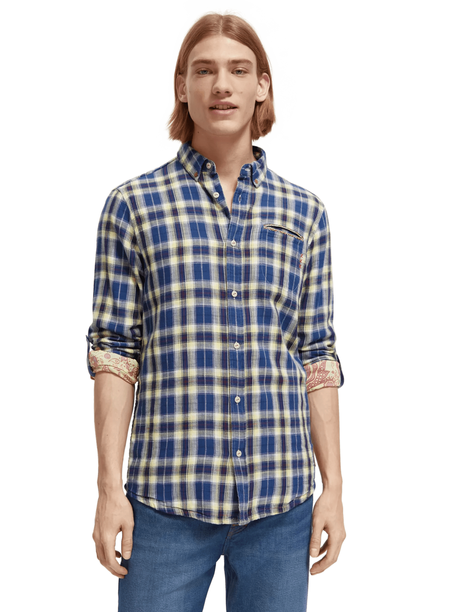 Checked flannel shirt with sleeve adjustments