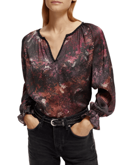 Scotch & Soda Long-sleeved printed crochet-trimmed blouse NHD-CRP