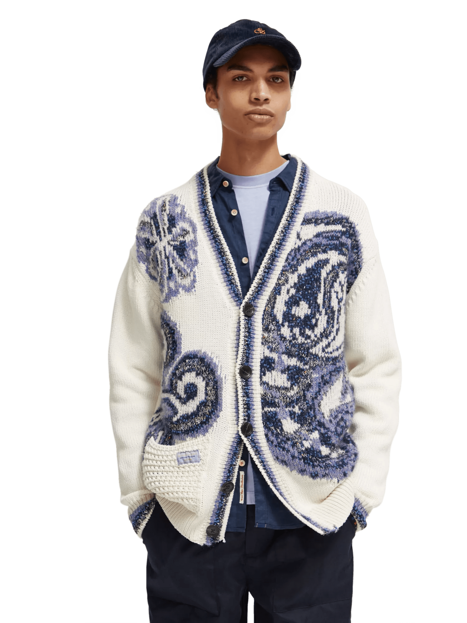 Intarsia knitted cardigan