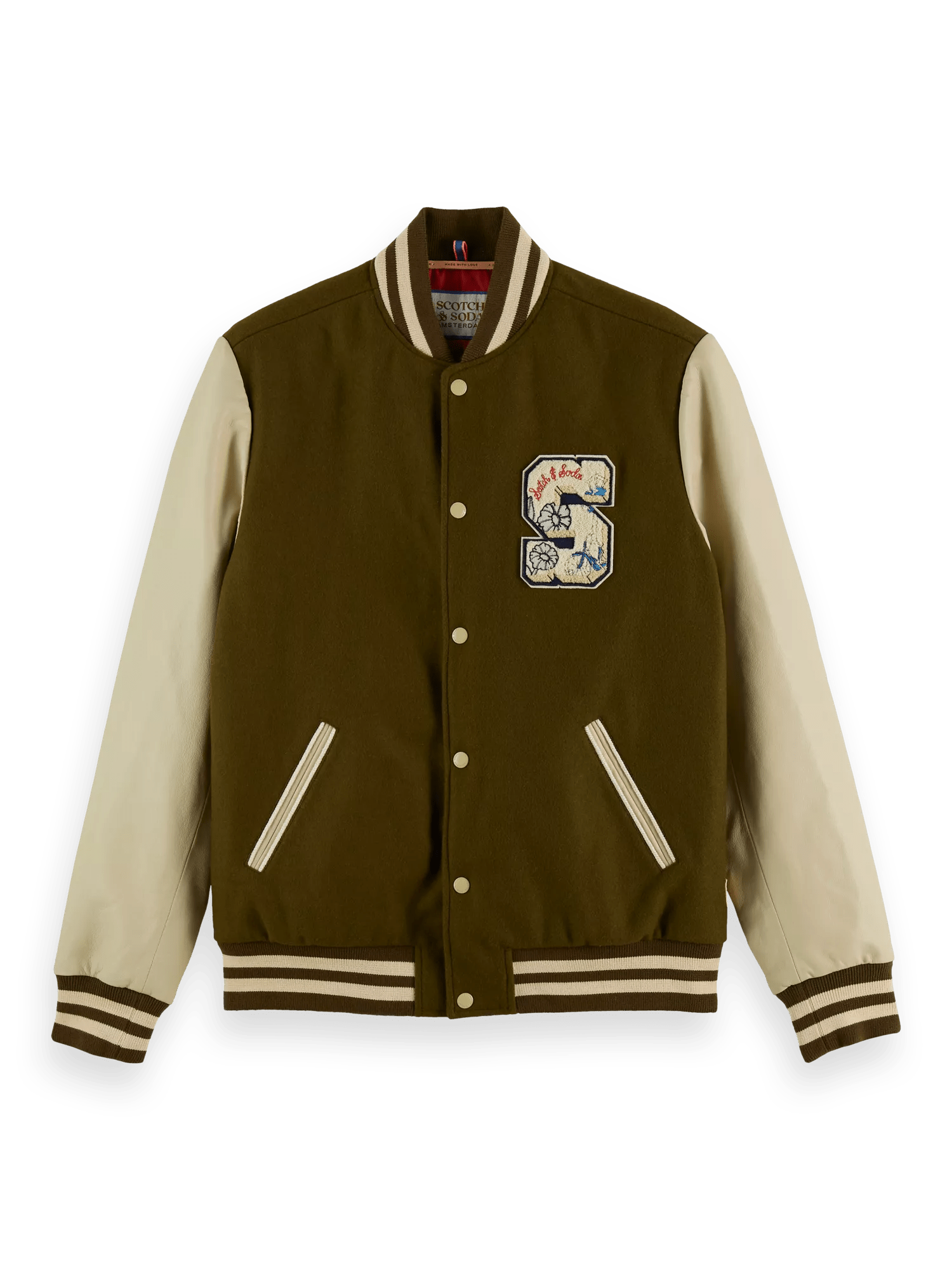 Scotch & Soda Wool college jacket with leather sleeves FNT