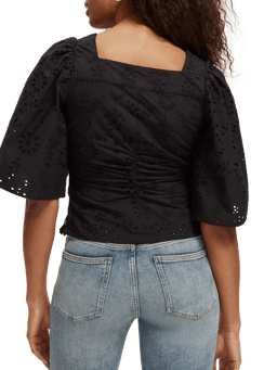 Scotch & Soda Ruched front flutter sleeve top NHD-BCK