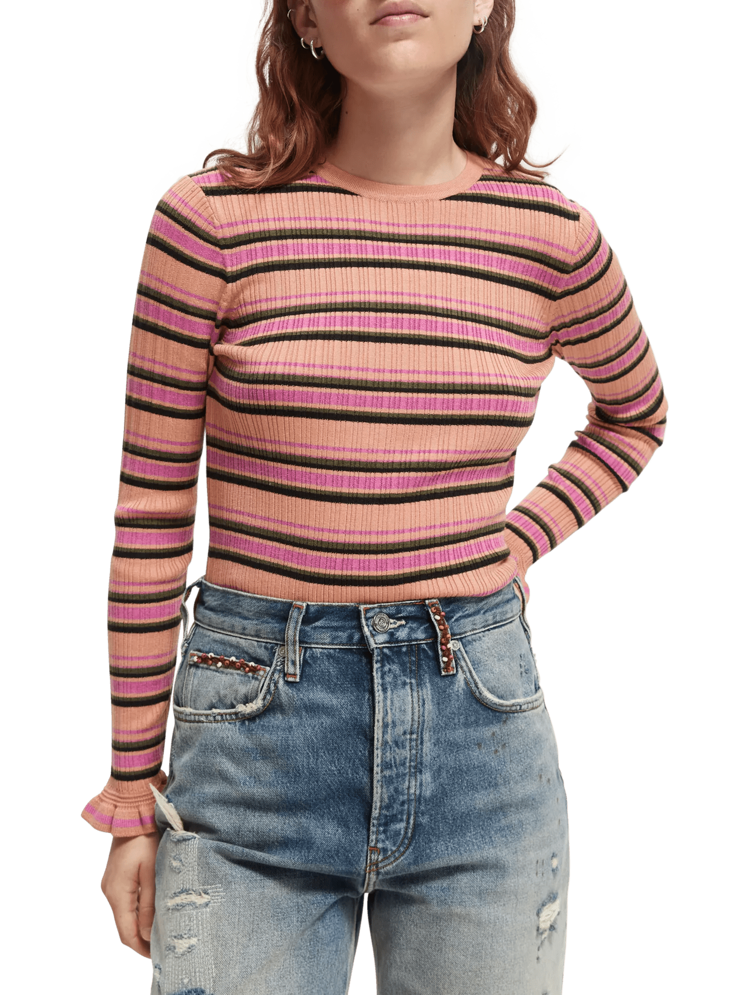 Fitted ribbed striped sweater