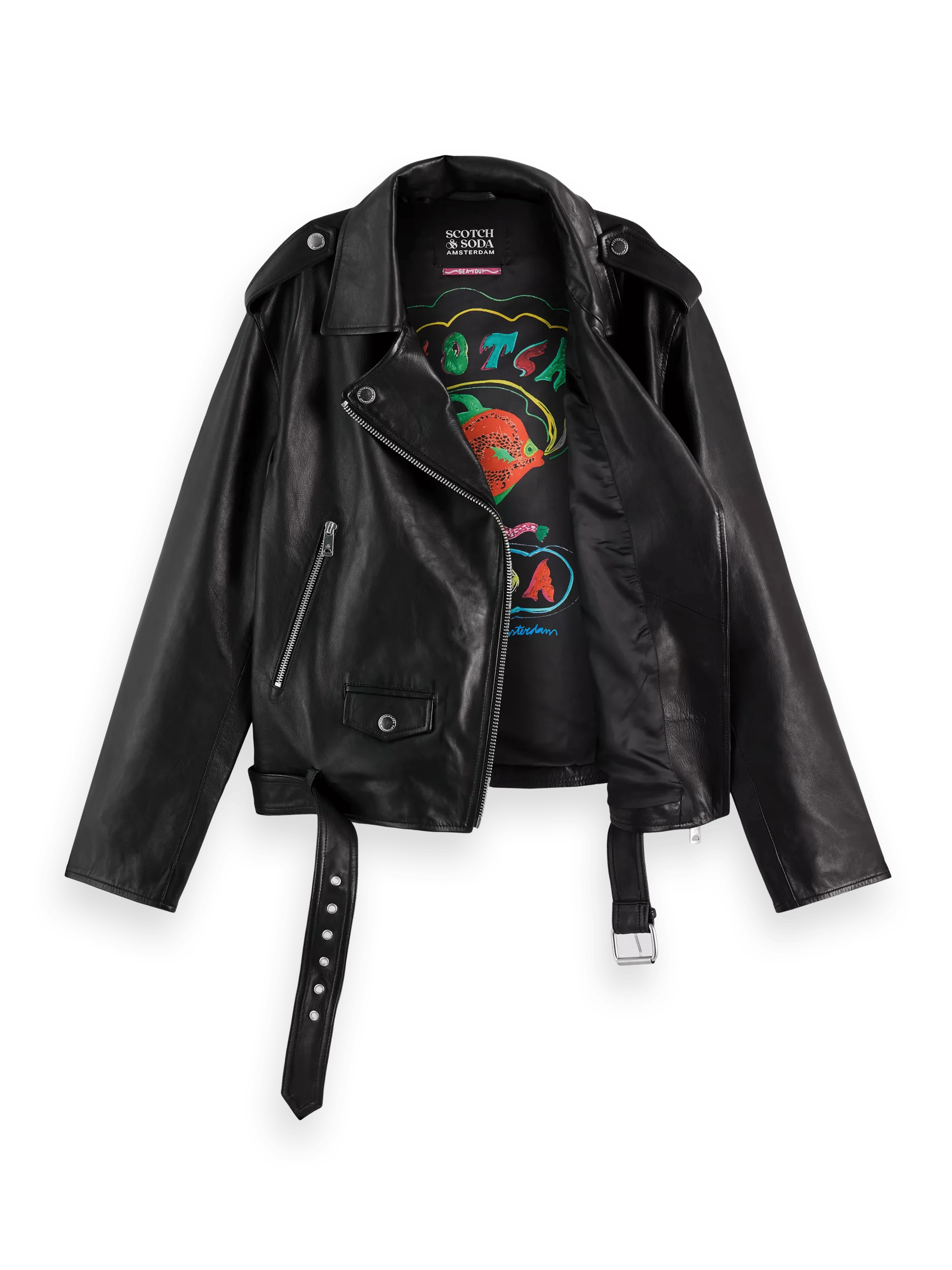 Scotch & Soda Oversized leather biker jacket DTL1