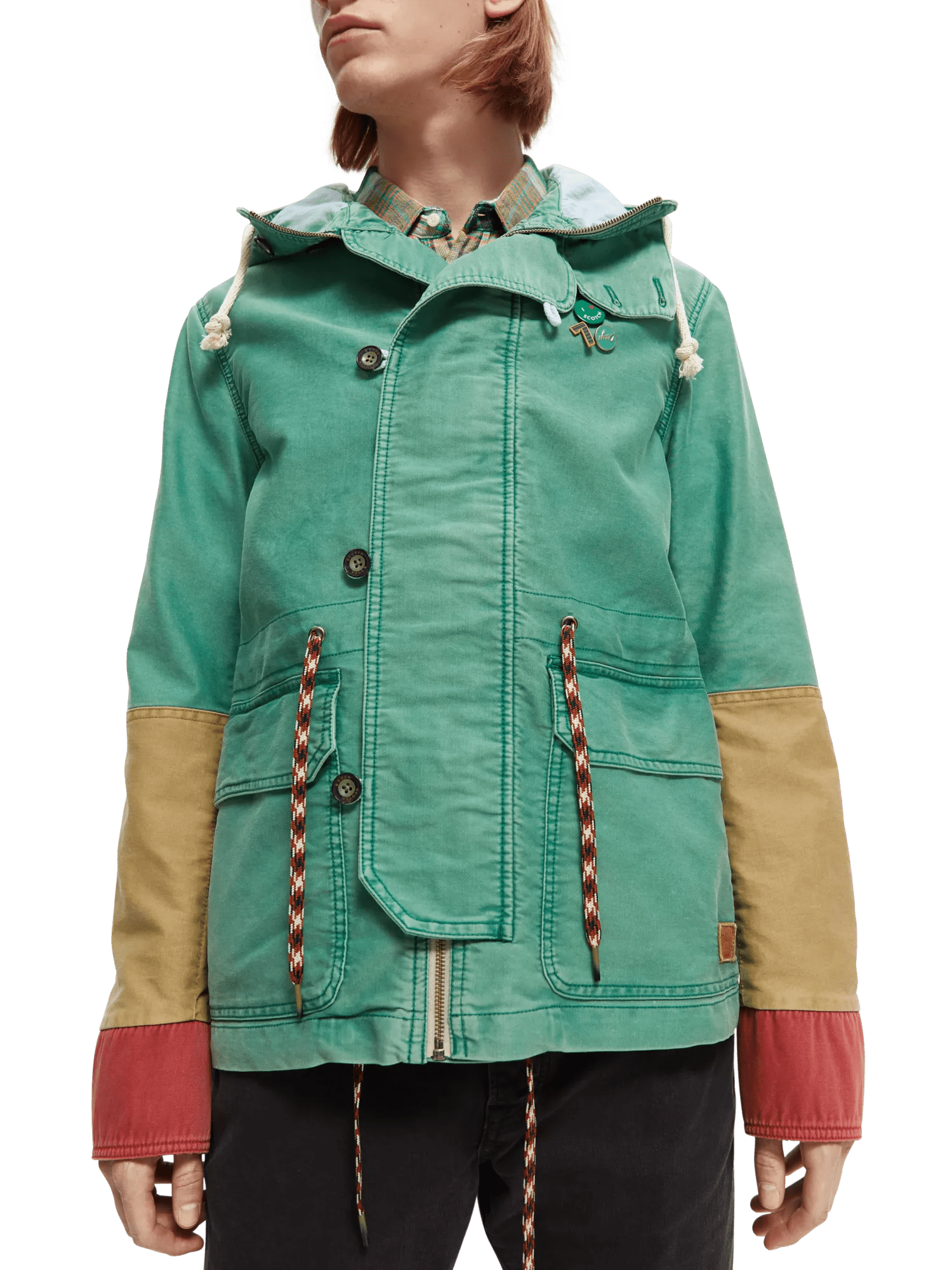 Organic washed colour block hooded jacket